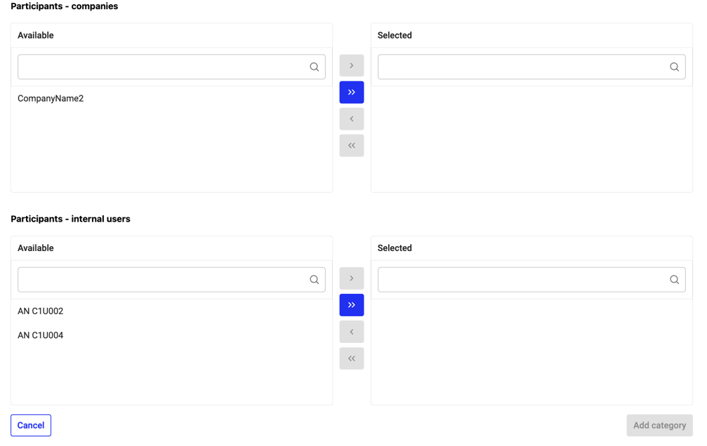 Selection of internal and external participants