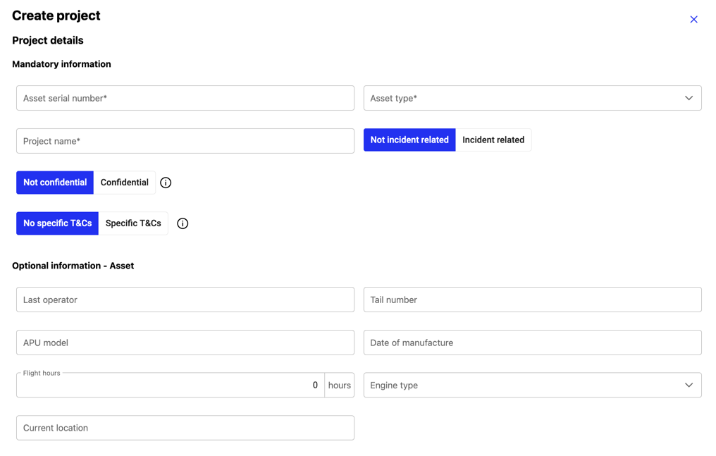 Mandatory fields when creating a new project