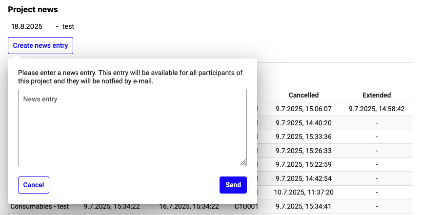 Project news list and create form