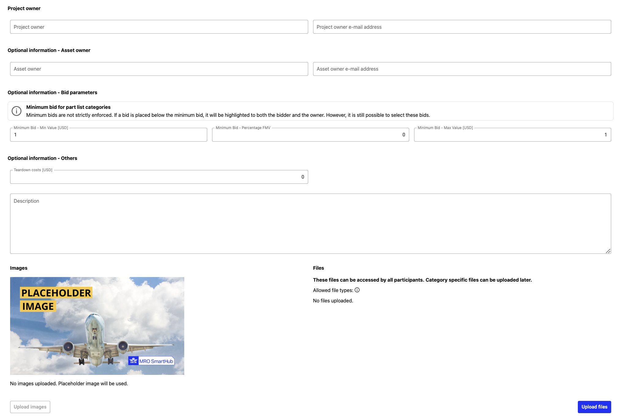 Optional fields when creating a new project