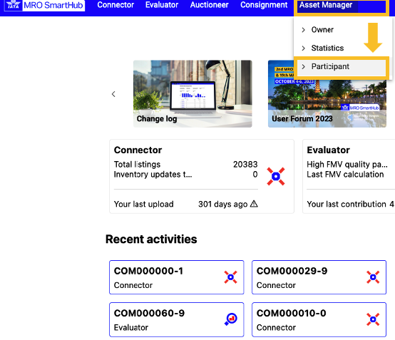 Navigation to Asset Manager Participant view