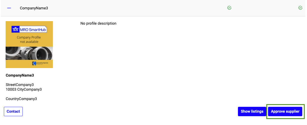 Company Profile with Approve Supplier Button