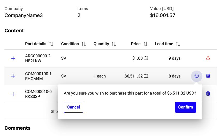 Approve transaction in shopping cart