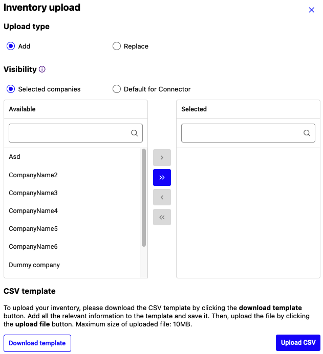 Upload inventory with CSV file