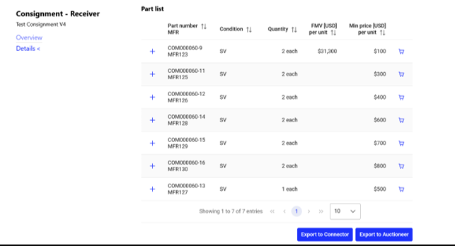 Part list screen