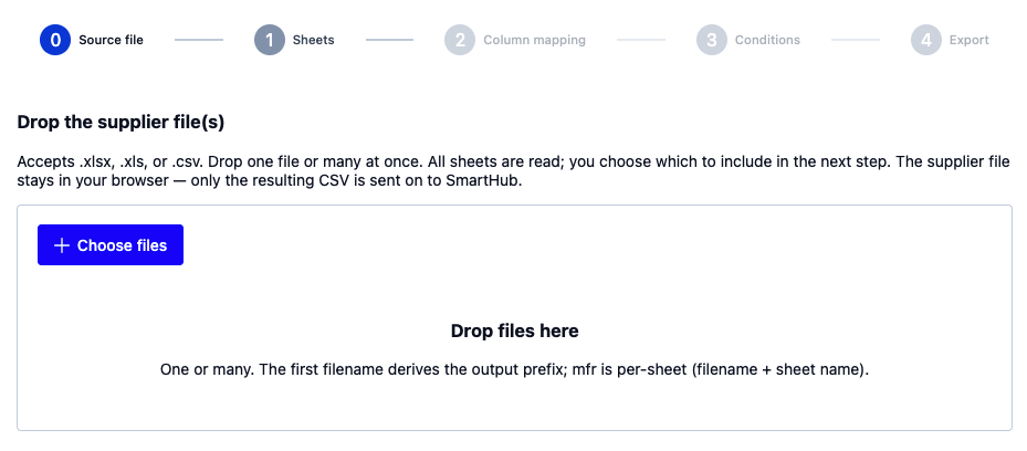 File Importer — Step 1, drop zone