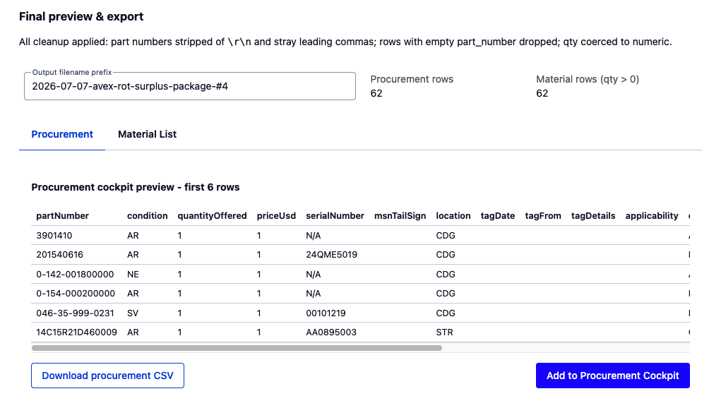 File Importer — Step 5, final preview and export