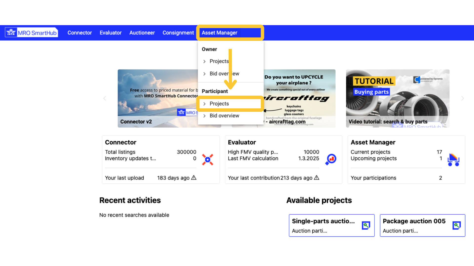 Navigation to Asset Manager Participant view