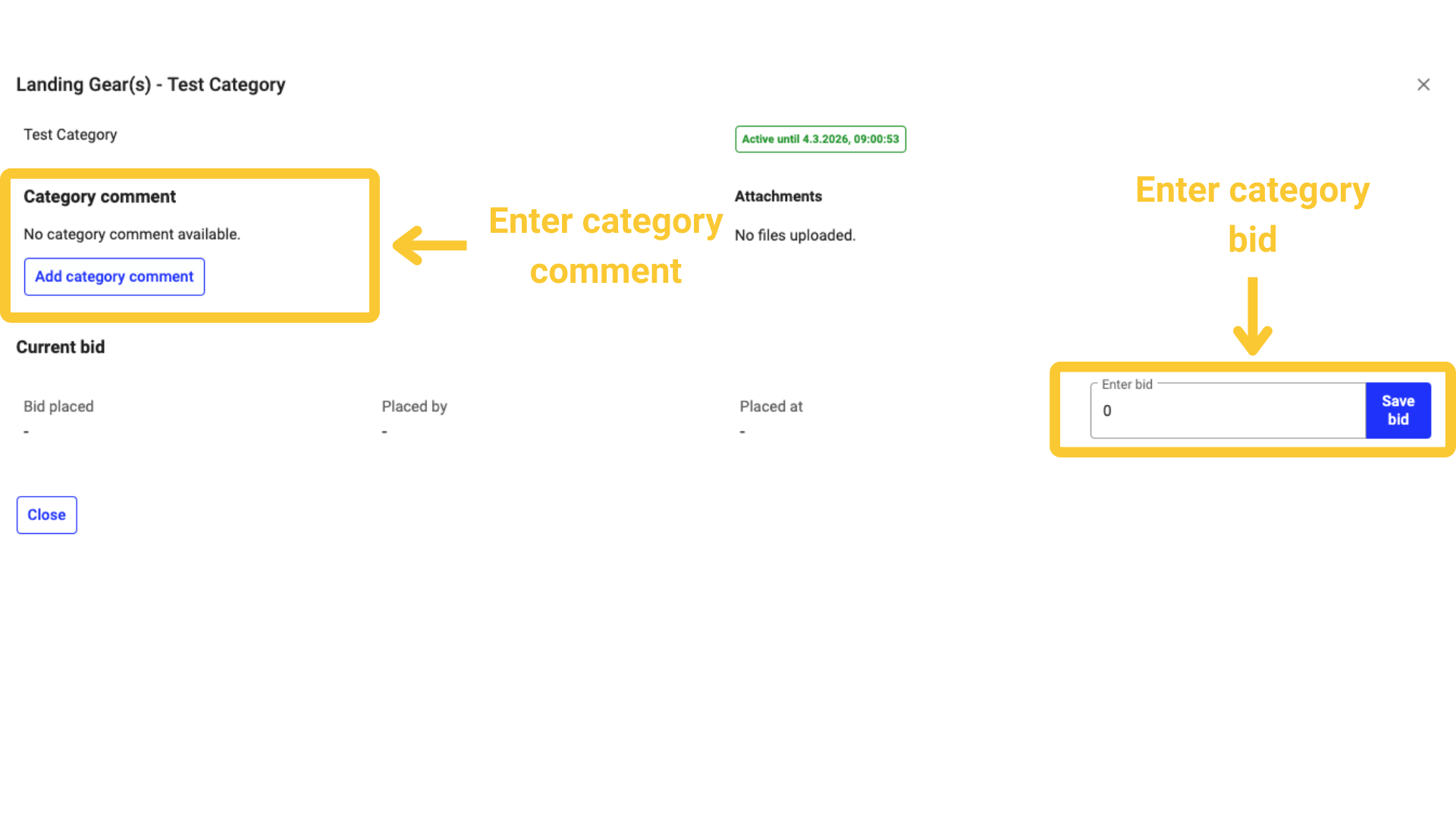 Bidding on a package category with single-offer entry and Save
