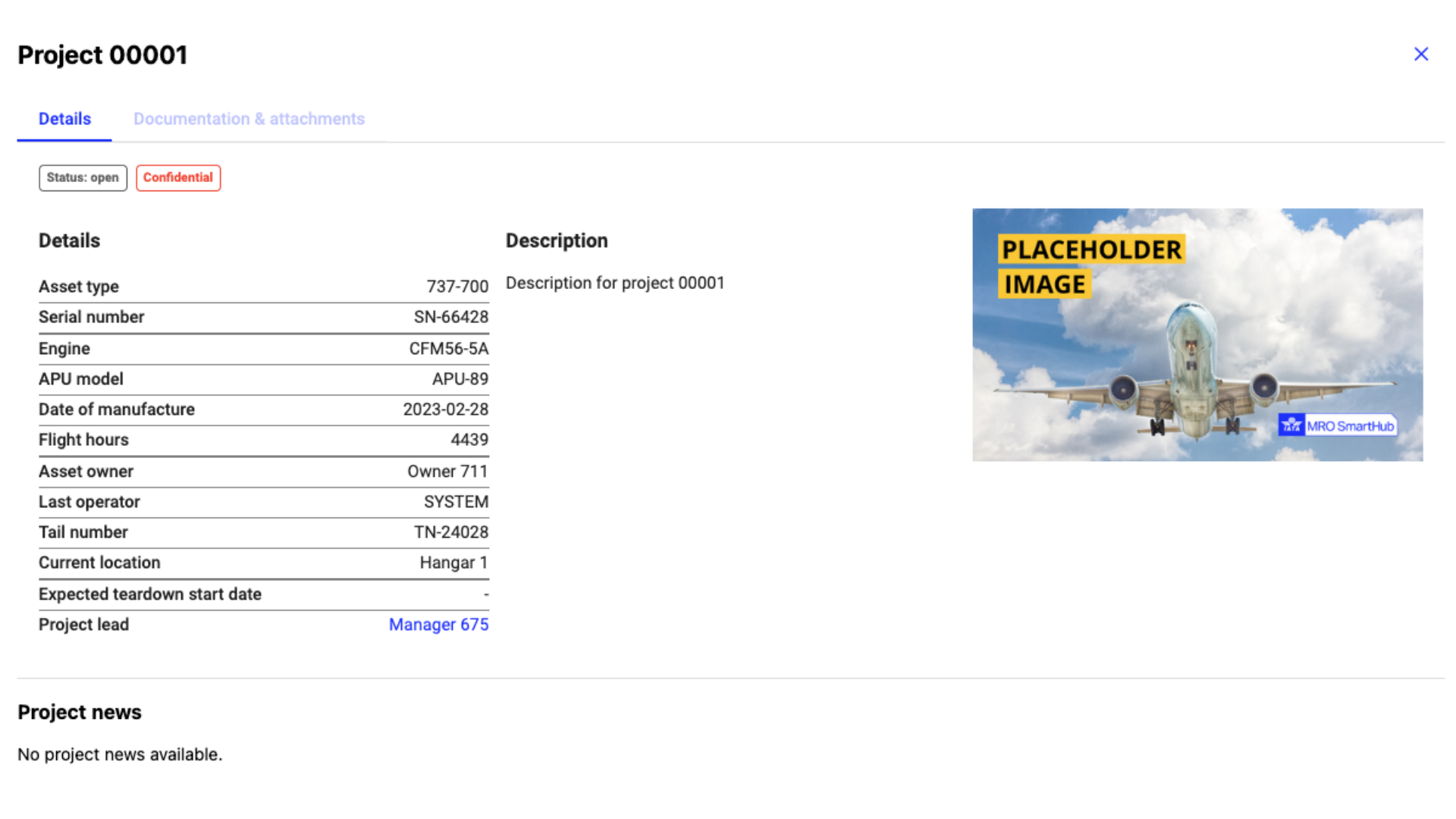 General description of a project with contacts, news, categories, documents